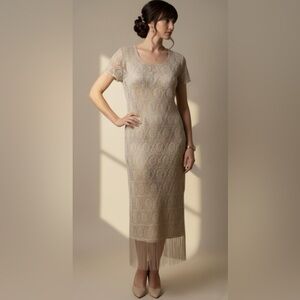 Vintage Crochet Lace Champagne Gown Retro Wedding